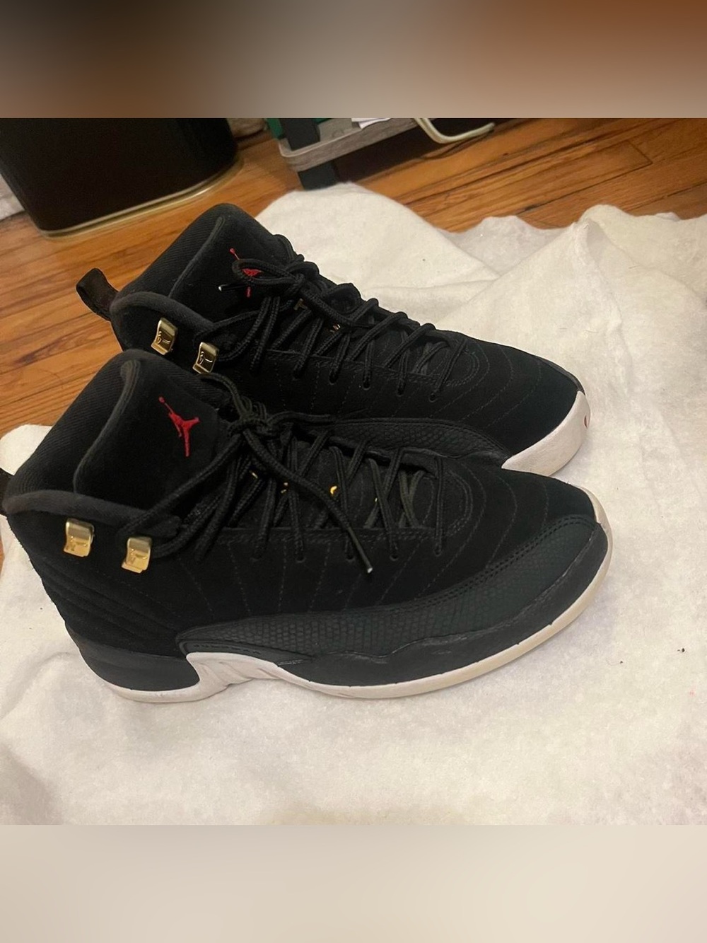 Black and White Jordan 12s